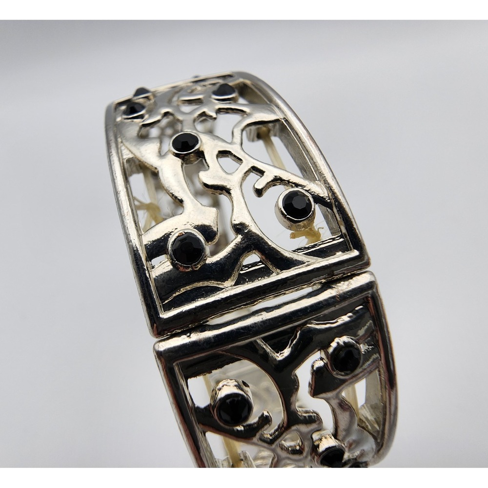 Women's stainless steel cuff bracelet with black beading expanding, OS - Picture 7 of 9